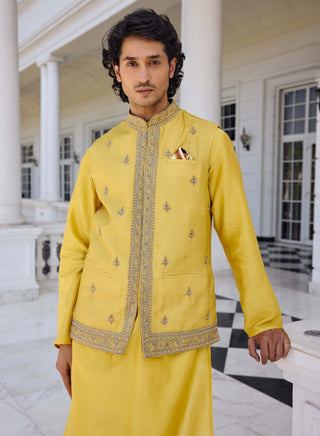 Zunaid yellow bundi and kurta set