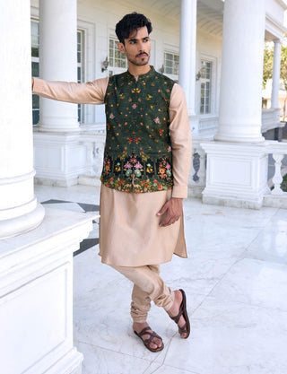 Rehyan army green bundi and kurta set