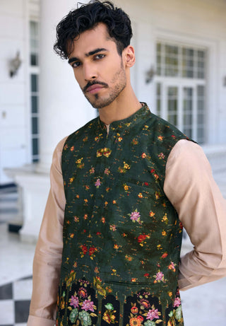 Rehyan army green bundi and kurta set