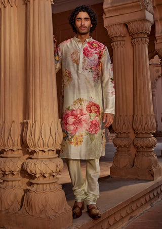 Roshan Mint Green Kurta And Churidaar by Kalista Men, available on Indiaspopup.com