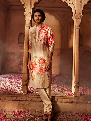 Yug Beige Kurta And Churidaar by Kalista Men, available on Indiaspopup.com