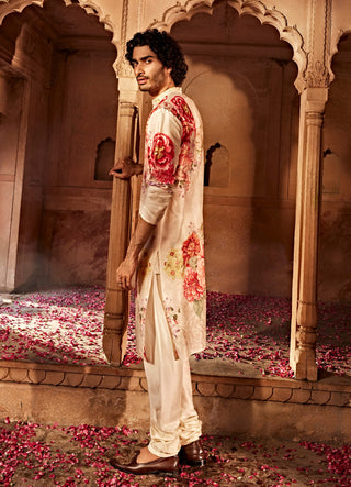 Yug Beige Kurta And Churidaar by Kalista Men, available on Indiaspopup.com