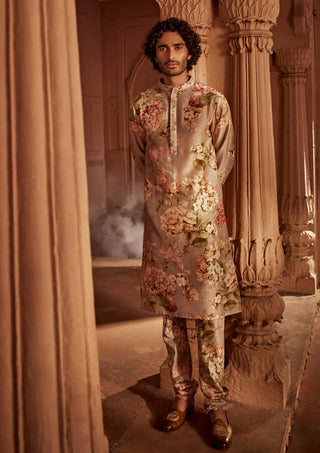 Viraj Stone Gray Kurta And Churidaar by Kalista Men, available on Indiaspopup.com