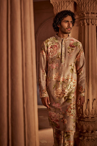 Viraj Stone Gray Kurta And Churidaar by Kalista Men, available on Indiaspopup.com