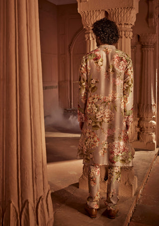 Viraj Stone Gray Kurta And Churidaar by Kalista Men, available on Indiaspopup.com