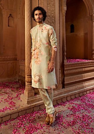Arf Mint Green Kurta And Churidaar by Kalista Men, available on Indiaspopup.com