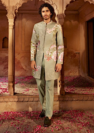 Aadar Mint Green Sherwani And Pants by Kalista Men, available on Indiaspopup.com