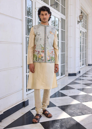 Kairav powder gray bundi and kurta set