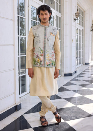Kairav powder gray bundi and kurta set