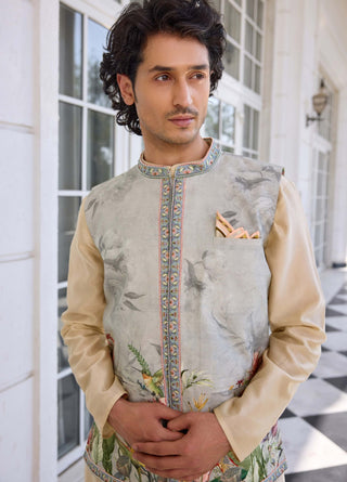 Kairav powder gray bundi and kurta set