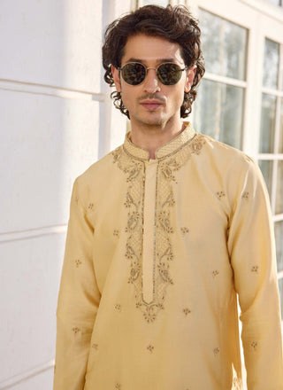 Farman light yellow kurta and pants