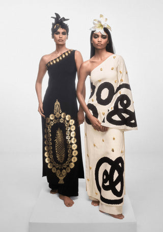 Black Off-Shoulder Kurta And Pants by House Of Masaba, available on Indiaspopup.com