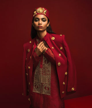 Crimson Tinted Glass Kurta Jacket Set by House Of Masaba, available on Indiaspopup.com