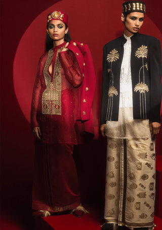 Crimson Tinted Glass Kurta Jacket Set by House Of Masaba, available on Indiaspopup.com