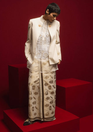 Ecru Matsya Bandi Jacket Set by House Of Masaba, available on Indiaspopup.com