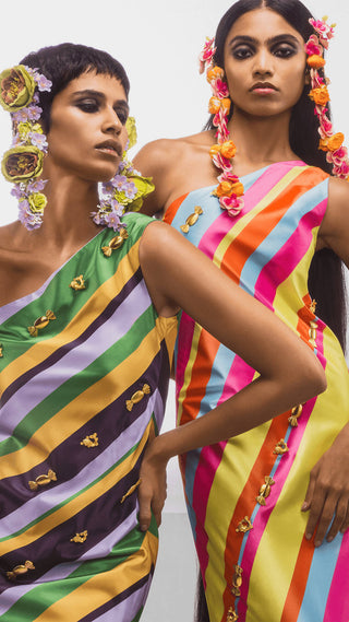 Multicolor Taffy Candy Stripe Dress by House Of Masaba, available on Indiaspopup.com