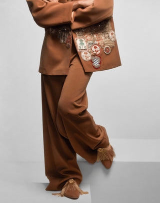 Brown Jaipur Jacket And Trouser Set by House Of Masaba, available on Indiaspopup.com