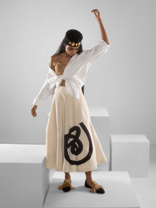 White Tamil Swing Skirt And Shirt by House Of Masaba, available on Indiaspopup.com