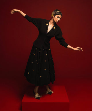 Black Bombay Jacket And Skirt by House Of Masaba, available on Indiaspopup.com