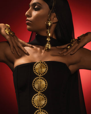 Black Ghana Gator Corset And Draped Skirt by House Of Masaba, available on Indiaspopup.com