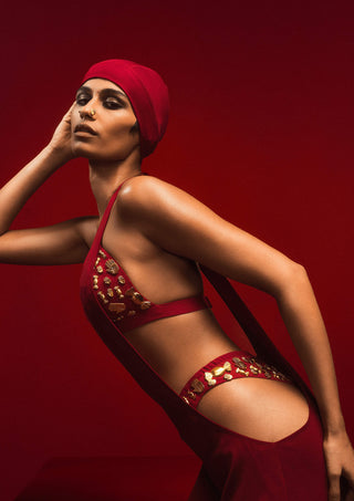 Red Dress With Ruby Bra And Whip by House Of Masaba, available on Indiaspopup.com