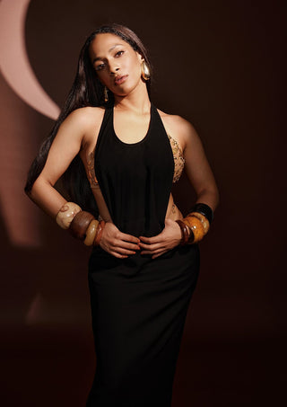 Black Dress With Ruby Bra And Whip by House Of Masaba, available on Indiaspopup.com