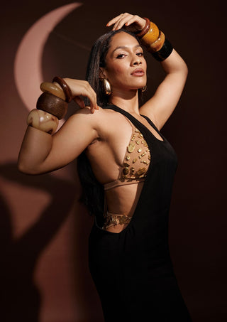 Black Dress With Ruby Bra And Whip by House Of Masaba, available on Indiaspopup.com