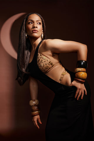 Black Dress With Ruby Bra And Whip by House Of Masaba, available on Indiaspopup.com