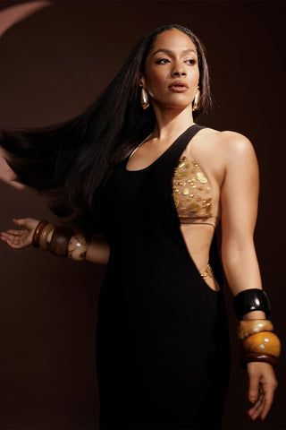 Black Dress With Ruby Bra And Whip by House Of Masaba, available on Indiaspopup.com