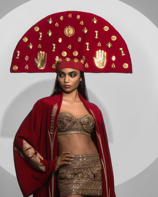 Crimson India Mini Skorts And Jacket Set by House Of Masaba, available on Indiaspopup.com