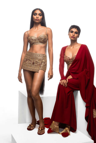Crimson India Mini Skorts And Jacket Set by House Of Masaba, available on Indiaspopup.com