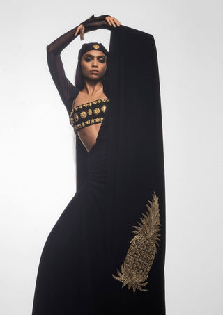Black Midnight Cocktail Sari Set by House Of Masaba, available on Indiaspopup.com