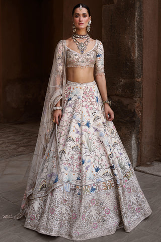 Matsya-Ivory Shikargah Lehenga Set-INDIASPOPUP.COM