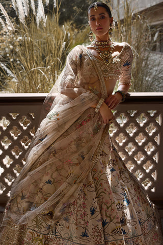 Matsya-Ivory Shikargah Lehenga Set-INDIASPOPUP.COM