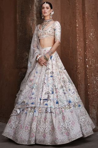 Matsya-Ivory Shikargah Lehenga Set-INDIASPOPUP.COM