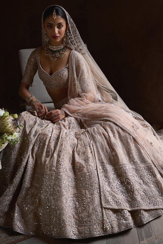 Matsya-Peach Masai Landscape Lehenga Set-INDIASPOPUP.COM