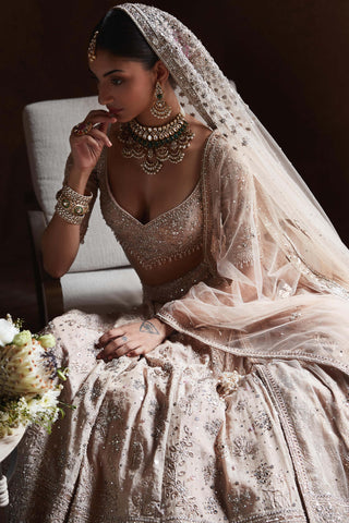 Matsya-Peach Masai Landscape Lehenga Set-INDIASPOPUP.COM