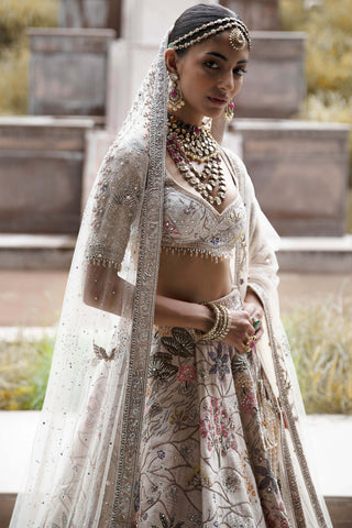 Matsya-Off-White Vintage Udaibagh Lehenga Set-INDIASPOPUP.COM