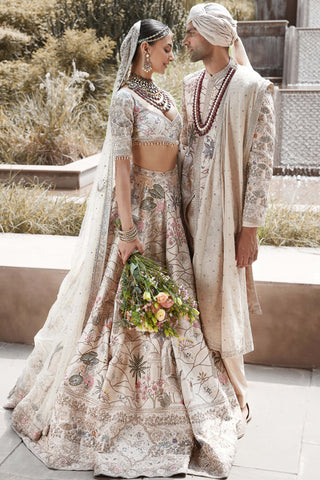 Matsya-Off-White Vintage Udaibagh Lehenga Set-INDIASPOPUP.COM