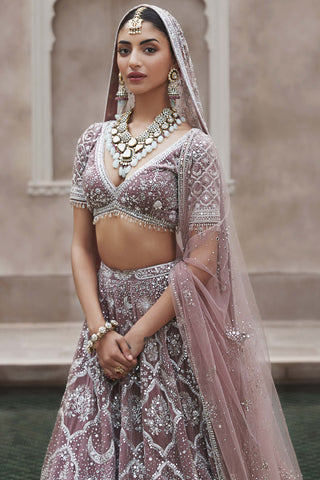 Matsya-French Rose Masai Trinity Lehenga Set-INDIASPOPUP.COM