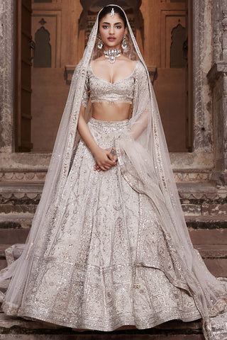 Matsya-Beige Silver Needle Holy Trinity Lehenga Set-INDIASPOPUP.COM