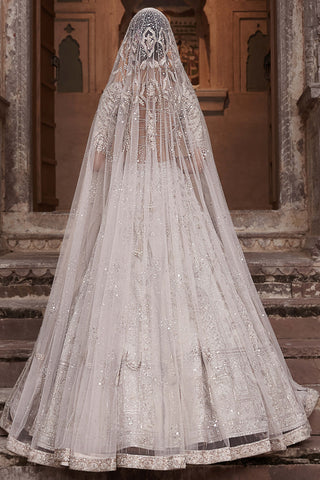 Matsya-Beige Silver Needle Holy Trinity Lehenga Set-INDIASPOPUP.COM