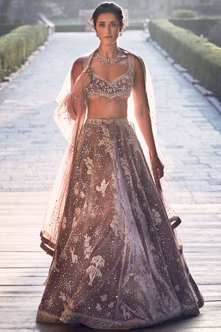 French Rose Opus Lehenga Set by Matsya available on Indiaspopup.com