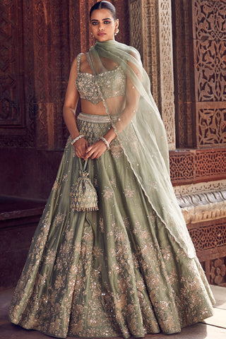 Sona Patti Jade Bow Lehenga Set by Matsya available on Indiaspopup.com