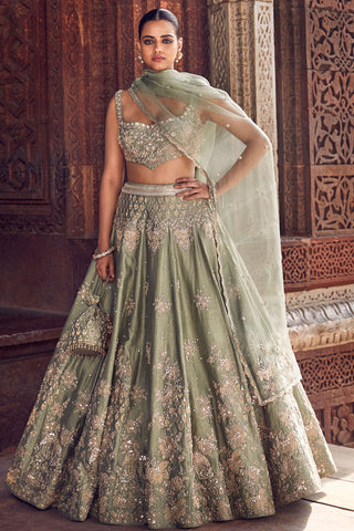 Sona Patti Jade Bow Lehenga Set by Matsya available on Indiaspopup.com