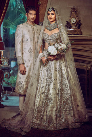 Aurum Ekru Tree Of Life Lehenga Set by Matsya available on Indiaspopup.com