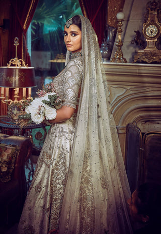 Aurum Ekru Tree Of Life Lehenga Set by Matsya available on Indiaspopup.com