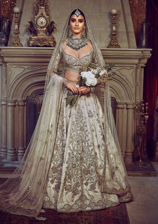 Aurum Ekru Tree Of Life Lehenga Set by Matsya available on Indiaspopup.com