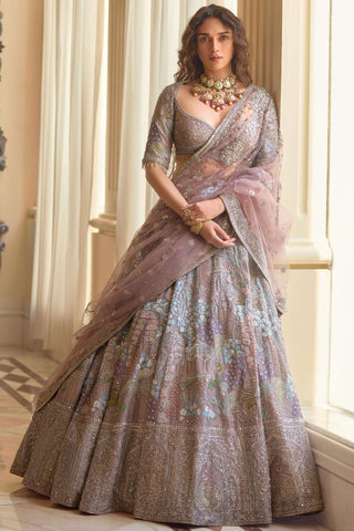 Palace Of Provence Aged Lavender Lehenga Set by Matsya available on Indiaspopup.com