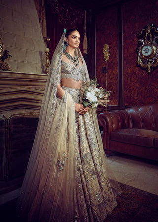 Wild Ocean Ekru Lehenga Set by Matsya available on Indiaspopup.com